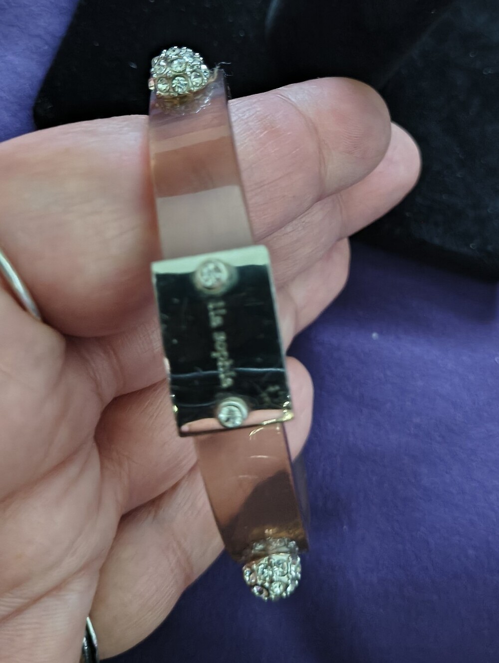Lia Sophia Clear Bangle With Rhinestones And Silver Tone Studs. Size S